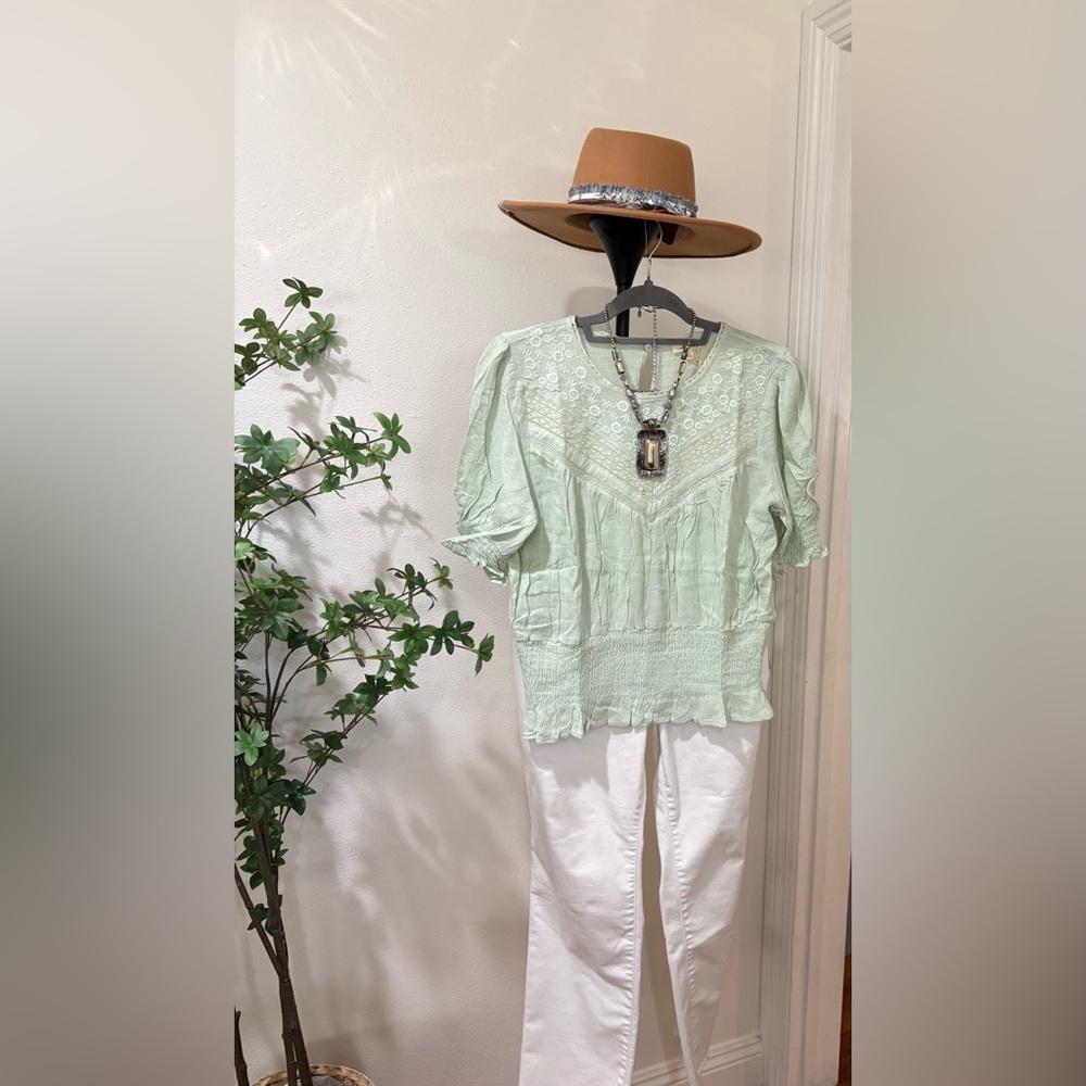 In Loom Boho Elegant Mint Green Lace Women's Blouse